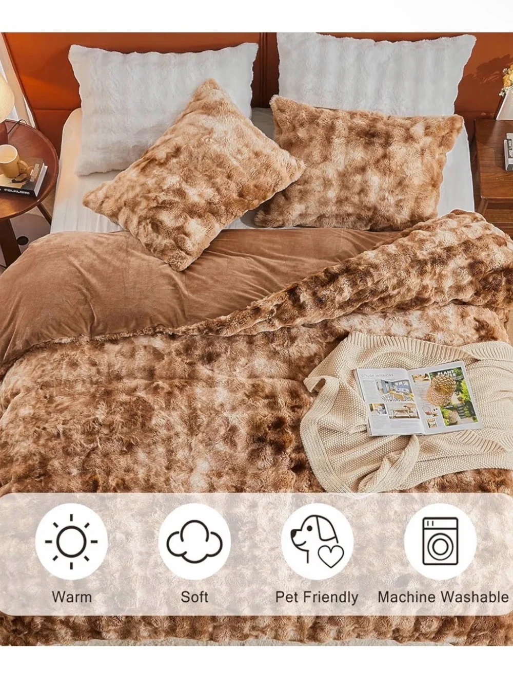 EMME Faux Rabbit Fur Duvet Cover Twin Size Tie Dye Taupe